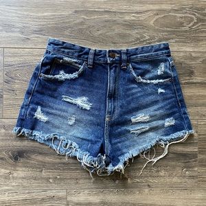 ZARA High Rise Distressed Denim Jean Shorts